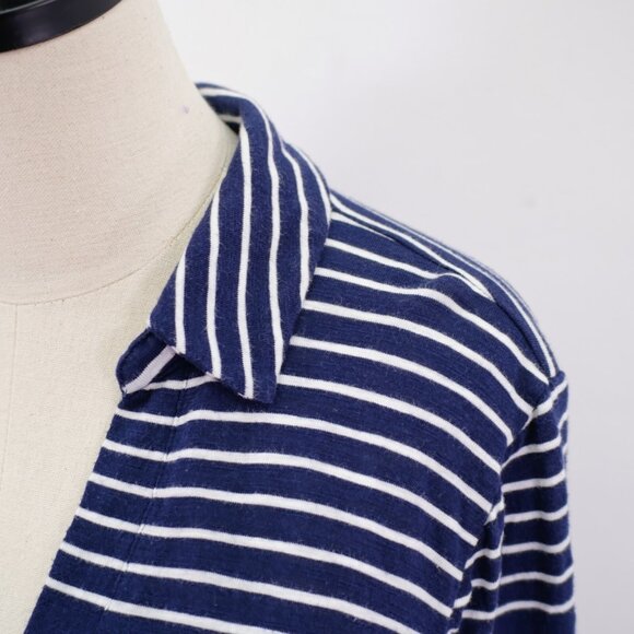 Chicos XL Top Size 3 Blue White Button Front Striped Rolled Tab Collared Long Sl - Picture 3 of 10